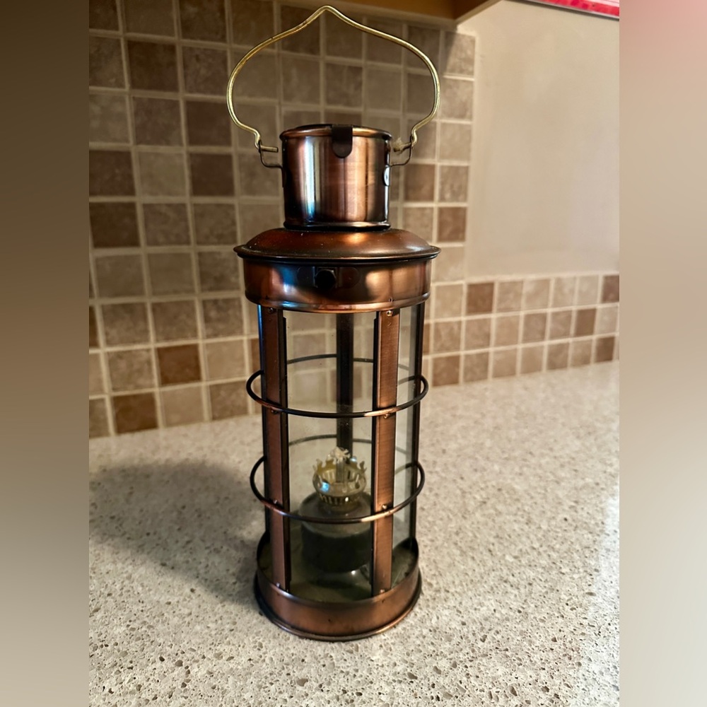 Copper and brass oil lantern.
